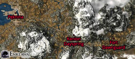 Gry cRPG - Solucja i poradnik - The Elder Scrolls V: Skyrim - Wątek główny - Obrońcy Świtu - Kanion Dayspring, mapa